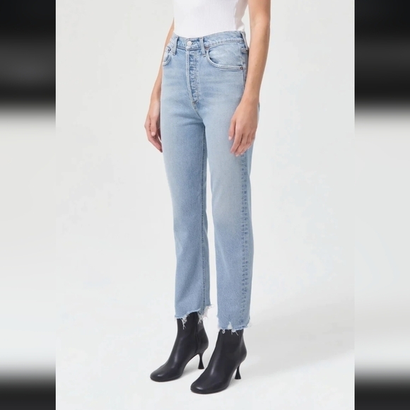 Agolde Riley Bitter High Rise Straight Leg Cropped Button Fly Jeans 32 - Picture 16 of 16